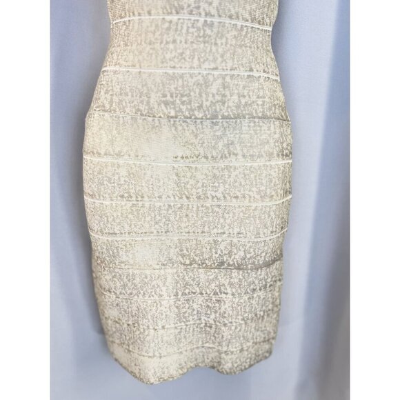 Herve Leger Beige Silver V-Neck Bandage Dress $1290 - Picture 5 of 13